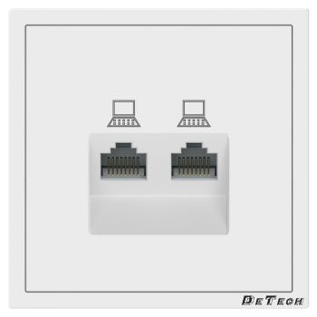 Double computer socket DeTech DE-9227-62, RJ45, Cat5E, For built-in, IP20, White - 75113