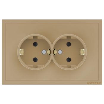 Double power socket DeTech DE-9227-52, With frame, Schuko, Concealed, 16A, 250V, IP20, Gold - 75125