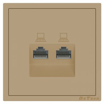 Double computer socket DeTech DE-9227-62, RJ45, Cat5E, For built-in, IP20, Gold - 75127