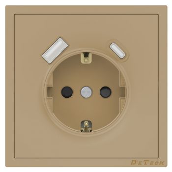 Single power socket DeTech DE-9227-80, 1xUSB-А, 1xUSB-C, Schuko, Concealed, 16A, 250V, IP20, Gold - 75129