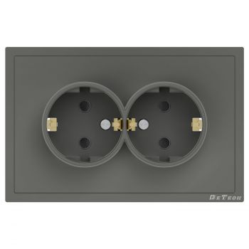 Double power socket DeTech DE-9227-52, With frame, Schuko, Concealed, 16A, 250V, IP20, Grey - 75140