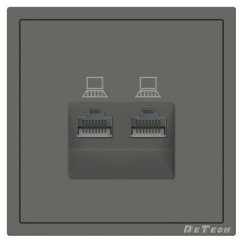 Double computer socket DeTech DE-9227-62, RJ45, Cat5E, For built-in, IP20, Grey - 75142