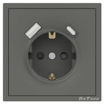 Single power socket DeTech DE-9227-80, 1xUSB-А, 1xUSB-C, Schuko, Concealed, 16A, 250V, IP20, Grey - 75144