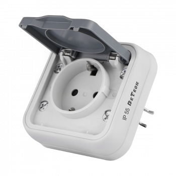 Single moisture-proof power socket DeTech DE-8008-42, Schuko, 250V, 16A, IP55, White - 75150