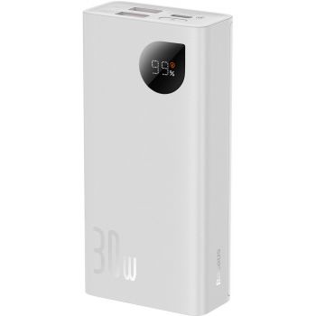 Преносима батерия Baseus Adaman 2, 10000mAh, 30W, With Type-C cable, White - 87092