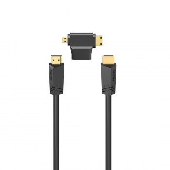 Кабел HAMA 205162, HDMI мъжко - HDMI мъжко, + HDMI адаптер(mini / micro), 1.5 м, Черен