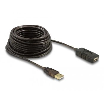 Удължителен кабел DeLock, USB-A мъжко - USB-A женско, USB 2.0, 10 м, Черен