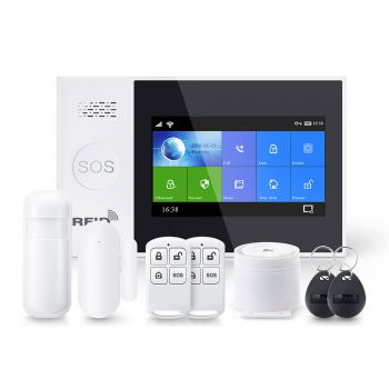 Смарт алармена система No brand PST-WG107T, 8в1, GSM, Wi-Fi, Tuya Smart, Бял 