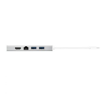 6-портов хъб j5create Mini Dock JUD380, USB 3.0, Gigabit Ethernet, HDMI, VGA, USB-B, Бял