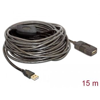 Удължителен кабел DeLock, USB-A женско - USB-A мъжко, USB 2.0, 15 м, Черен