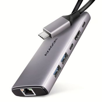 Хъб USB AXAGON HMC-6G2L 2x USB-A 10Gbps, 1x USB-C 10Gbps, 4K/60Hz HDMI, RJ-45, USB 3.2 Gen 2 hub, PD...