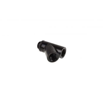 Y-конектор Alphacool Eiszapfen, Въртящ се, 45&deg;, G1/4 външна към 2 x G1/4 вътрешна резба, Черен мат