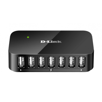 USB хъб D-Link DUB-H7/E със захранване, 7-порта, USB 2.0, Черен
