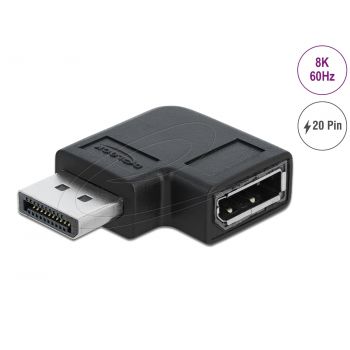 Адаптер Delock 90&deg; DisplayPort 1.4 , 20 pin  мъжко (male) към  DisplayPort 1.4 20 pin женско (female), 8К 7680 x 4320 @ 60 Hz with DSC support