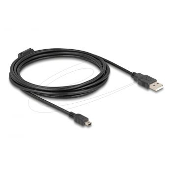 Кабел Delock USB 2.0 мъжко към mini-B USB 2.0  мъжко, двойно екраниран, трансфер до 480 Mb/s, 3.0м,  Черен