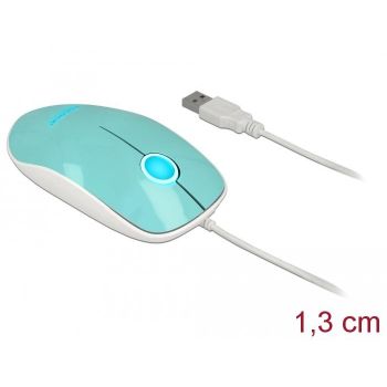 Оптична мишка DeLock, USB-A, Кабел 1.3 м, USB, 1200 dpi, Tюркоаз