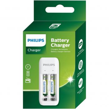 PHILIPS 2-slots basic charger with 2 x 700mAh AAA RTU batteries Recharges 1 or 2 pcs of AA/AAA NiMH ...