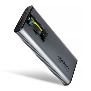 Шкаф за твърд диск AXAGON EEM2-SD2 USB-C 3.2 Gen 2 - M.2 NVMe / SATA SSD 30-80mm ALU box grey, LCD ...