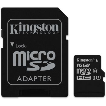 Карта памет KINGSTON 16GB microSDXC Canvas Select Class 10 UHS-I 80MB/s Read Card + SD Adapter